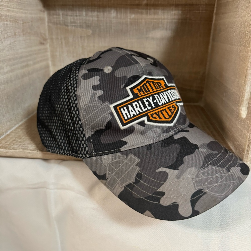 Harley-Davidson Baseball Cap Youth 4-14 Gray Camo Mesh Motorcycle Classic Logo - Picture 4 of 11